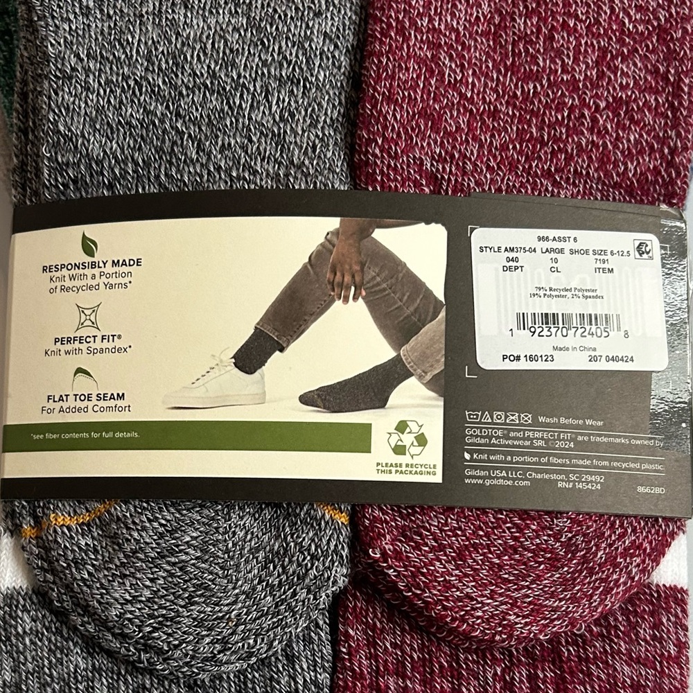 Gold Toe Signature Collection Men's Crew Socks - Blue, Gray, Green, Red - Picture 3 of 3